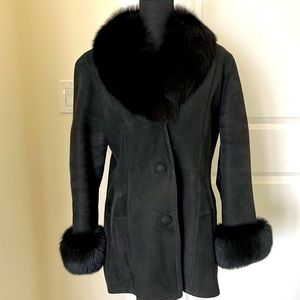 Black shearing leather and fur jacket